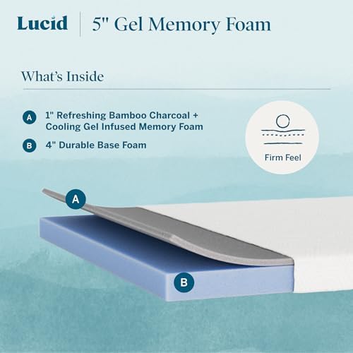 Lucid 5 Inch Gel Memory Foam Mattress, Firm, Fiberglass Free, Full Size