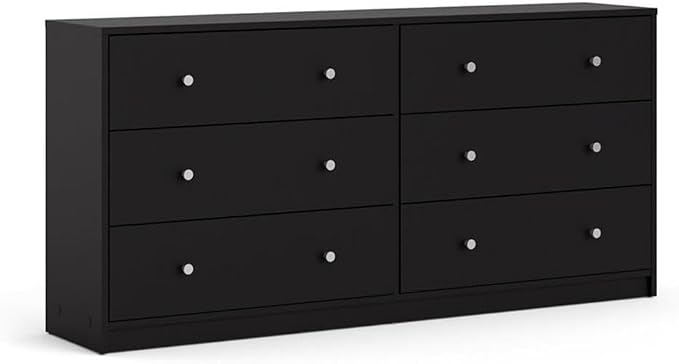Home Square 3 Piece Bedroom Set with 6-Drawer Double Dresser and Two of 1-Drawer Nightstand in Black