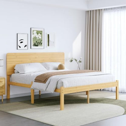 BOSRII 18" Bamboo Wood Platform King Size Bed Frame with Headboard, Natural