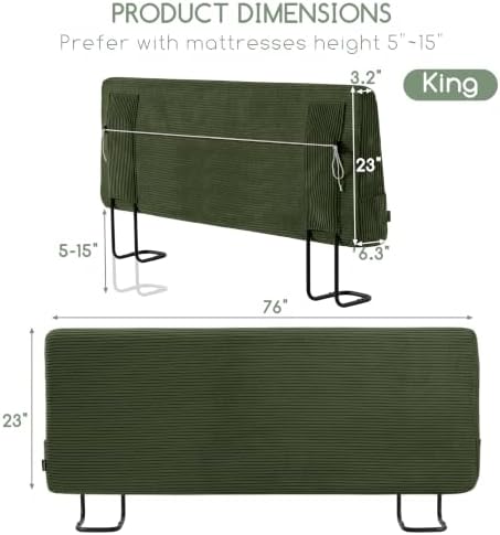 HIGOGOGO Headboard Easy Assembly Required, Corduroy Fabric, King, Green