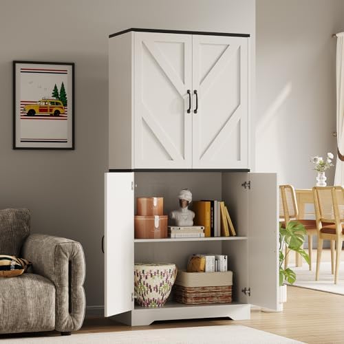 IDEALHOUSE 70" Kitchen Pantry Storage Cabinet with 3 Adjustable Shelves