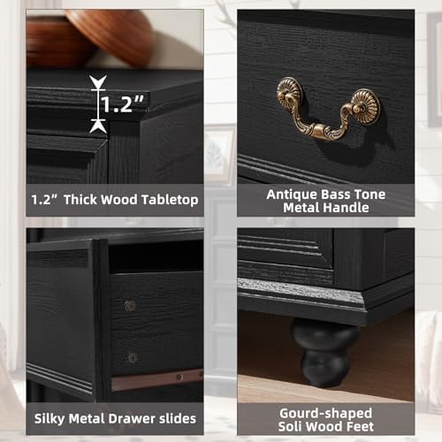 Joaxswe Farmhouse 4 Drawer Dresser Set of 2 for Bedroom, 37" Tall Rustic Chests of Drawers w/ 4 Solid Wood Feet, Mid Century Vintage Wooden Closet Storage Dressers Organizer for Living Room, Black