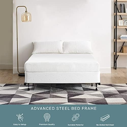 Greaton, Advanced Bed Frame with Wheels | Single Angle Iron Center Support, Re-Rolled Rail Steel, Locking Wheels on Rug Rollers, Double Riveted 6 Steel Legs, Fits King