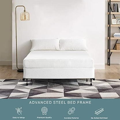Greaton, Advanced Bed Frame with Wheels | Single Angle Iron Center Support, Re-Rolled Rail Steel, Locking Wheels on Rug Rollers, Double Riveted 6 Steel Legs, Fits King