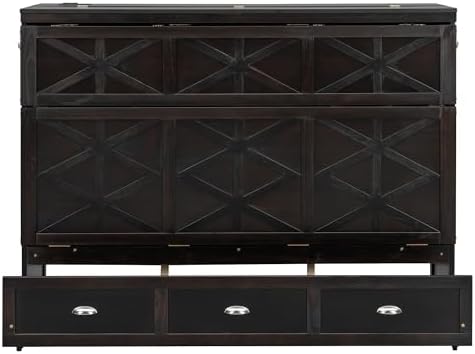Merax Brushed Espresso Queen Size Murphy Bed with Large Drawer and USB