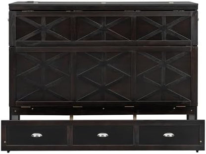 Merax Brushed Espresso Queen Size Murphy Bed with Large Drawer and USB