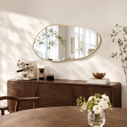 Matte Gold 32x16.5 Inch Asymmetrical Organic Oval Wall Mirror