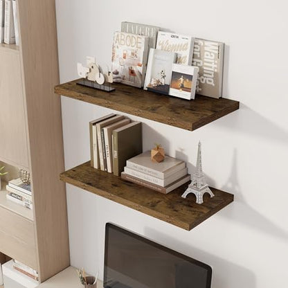 Dreamland 30" Floating Shelves for Wall, 12" Deep Slim Rustic Brown Floating Shelves, Wall-Mounted Shelves for Bedroom, Living Room, Kitchen, Bathroom - Set of 2
