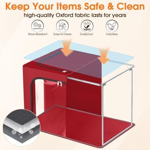 6 Pack Clothes Storage Bins with Metal Frame, Red, 40L