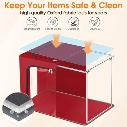 6 Pack Clothes Storage Bins with Metal Frame, Red, 40L