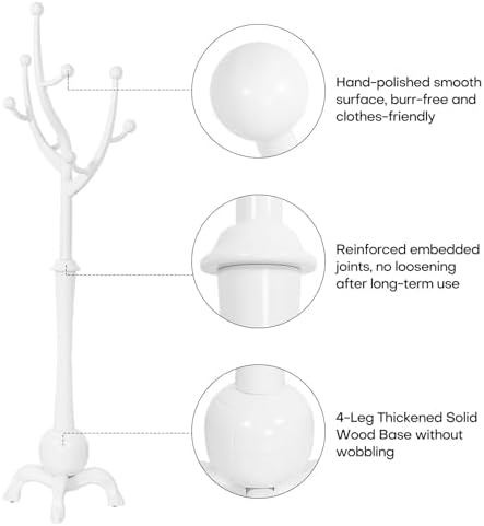 Bekrvio Freestanding Wood Coat Rack with Stable Sphere Base, White