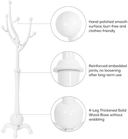 Bekrvio Freestanding Wood Coat Rack with Stable Sphere Base, White