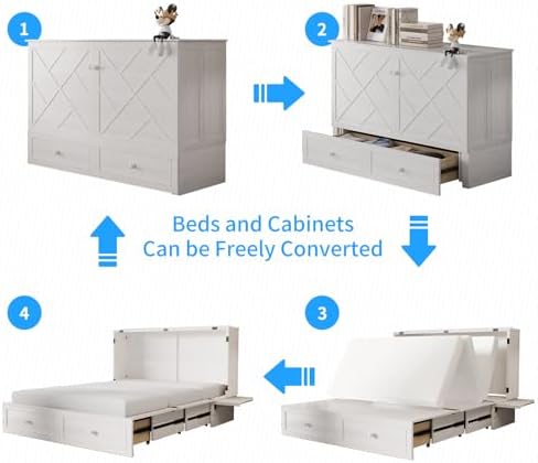 PUREMIND 2-in-1 Multi-Functional Queen Murphy Cabinet Bed with Mattress