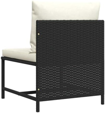 Black PE Rattan Modular Middle Sofa, Powder-Coated Steel Frame, 23.6x23.6x12.6 inch, Weather-Resistant Outdoor Lounge Patio Furniture Sectional Sofa