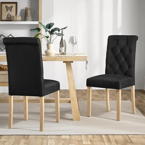 Yaheetech Dining Chairs Set of 2 Modern Upholstered Parson Chairs Black
