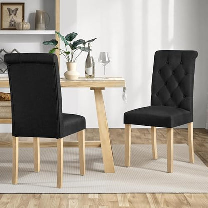 Yaheetech Dining Chairs Set of 2 Modern Upholstered Parson Chairs Black