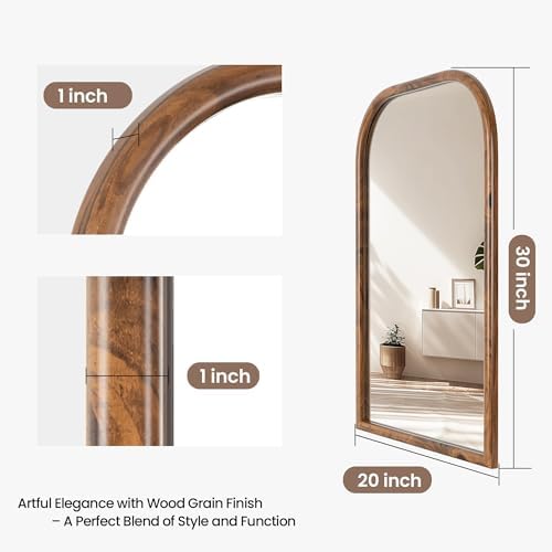 20"x30" Arch Wall Mirror Bathroom Mirror for Wall Mounted, Tempered Glass, Wood Grain Finish Frame Wall Mirror Decorative for Living Room Bedroom Entryway, Natural