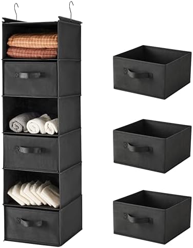 6 Tier Foldable Hanging Closet Organizer with Hooks, Black-D3