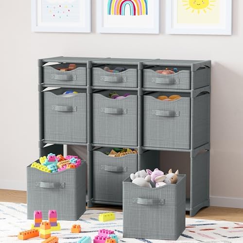 Cube Storage Organizer with Storage Bins Included - The Perfect Closet Organizers and Storage Solution. Includes 9 Storage Cubes, Great For Toy Storage, Closet Storage, Clothes Storage (Grey)