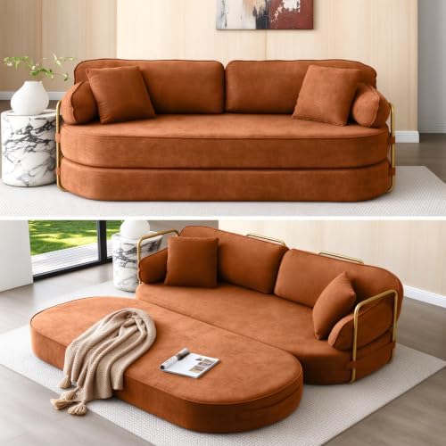 HANXIN 78.3'' Futon Sleeper Sofa Bed, Orange Boneless Couch for Living Room