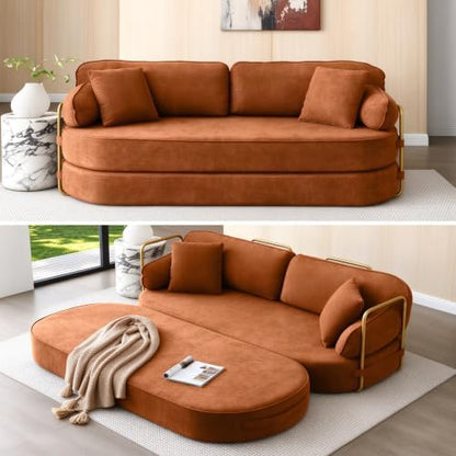 HANXIN 78.3'' Futon Sleeper Sofa Bed, Orange Boneless Couch for Living Room