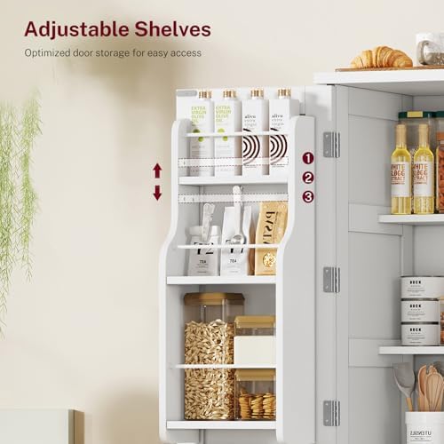 TEENFON Storage Cabinet, Pantry Cabinet with 4 Doors and 3 Storage Shelves, Kitchen Cabinet, Bathroom Storage Cabinet for Living Room, Small Space, Dining Room, 51”H White