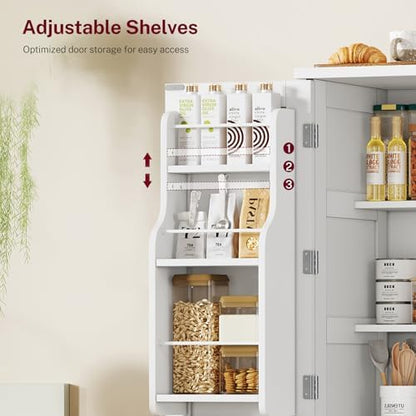 TEENFON Storage Cabinet, Pantry Cabinet with 4 Doors and 3 Storage Shelves, Kitchen Cabinet, Bathroom Storage Cabinet for Living Room, Small Space, Dining Room, 51”H White