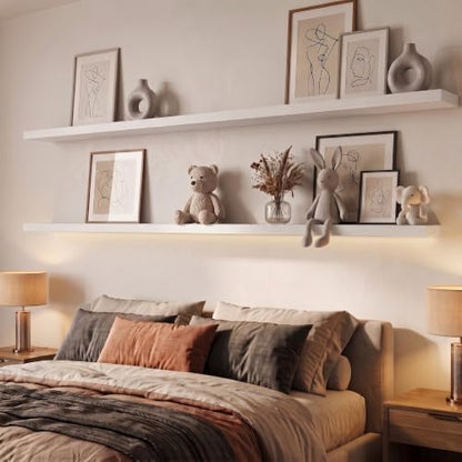 56" W×8" D Floating Shelves for Wall (Set of 2, White Wood Grain)