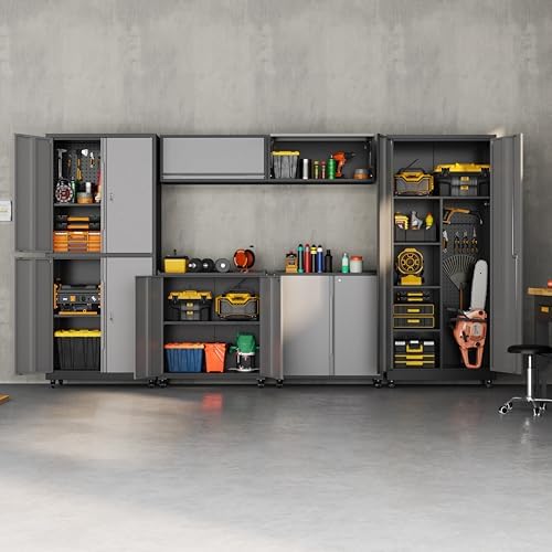 71''H Garage Storage Cabinet with Wheels, Meatl Storage Cabinet with Lock