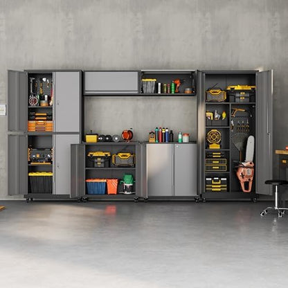 71''H Garage Storage Cabinet with Wheels, Meatl Storage Cabinet with Lock
