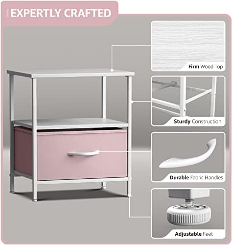 Sorbus 1 Drawer Shelf Storage Nightstand - Kids Bedside Furniture End Table Night Stand with Steel Frame Wood Top & Easy Pull Fabric Bins. Dresser & Chest for Home Bedroom Accessories Office & College