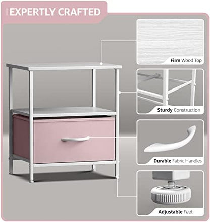 Sorbus 1 Drawer Shelf Storage Nightstand - Kids Bedside Furniture End Table Night Stand with Steel Frame Wood Top & Easy Pull Fabric Bins. Dresser & Chest for Home Bedroom Accessories Office & College