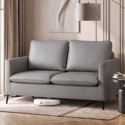 Faux Leather Loveseat Sofa, Small 2 Seater Couch for Small Spaces (Grey, 1)