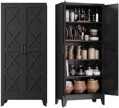 COFaR Metal Kitchen Cabinet, Pantry Storage Cabinets, 71" H Tall Black ﻿