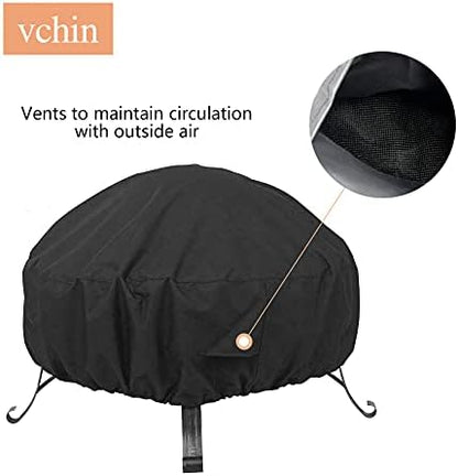 Round Fire Pit Cover 40-44 Inch 600D Heavy Duty Gas Firepit Cover with Drawstring and Handles, PVC Coating Waterproof and Fade Resistant (44" Dia x 18" H)