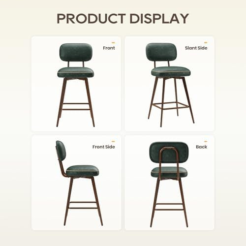 MALOL 26“ Mid Century Leather Swivel Bar Stools Set of 4, Green
