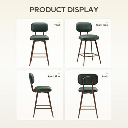 MALOL 26“ Mid Century Leather Swivel Bar Stools Set of 4, Green