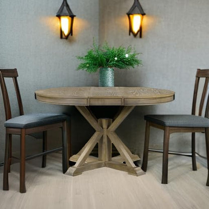 LUMISOL 42"-54" Extendable Round Dining Table for 4-6, Farmhouse Round to Oval Kitchen Table with 12" Removable Leaf and Pedestal Base, Wood Dinner Tables for Dining Room, Living Room, Natural