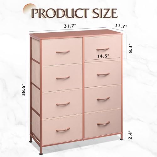 WLIVE 8 Drawer Fabric Dresser for Bedroom, Tall Storage Tower, Pink