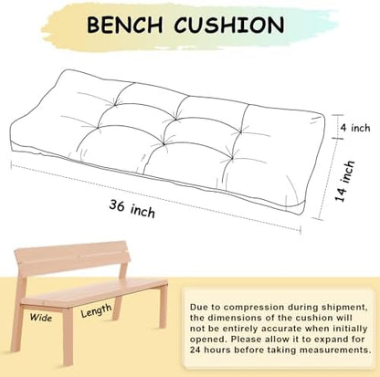36 Inch Bench Cushion with Non-Slip Bottom - High Density Foam Tufted Long Seat Pad for Indoor Window, Dining, Piano & Garden Furniture(Light Green, 36x14x4)