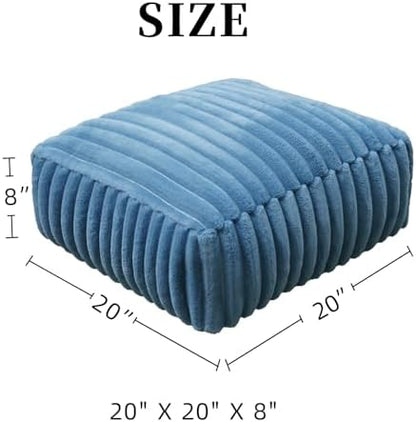 Unstuffed Pouf Ottoman Square Pouf Cover Soft Bean Bag, Blue