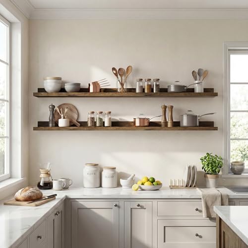 Picture Ledge Shelf, 52'' Brown Floating Shelves with Lip Set of 2