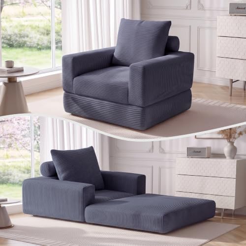Boneless Convertible Futon Sofa Bed, Corduroy Folding Floor Sleeper Chair