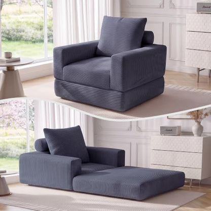 Boneless Convertible Futon Sofa Bed, Corduroy Folding Floor Sleeper Chair