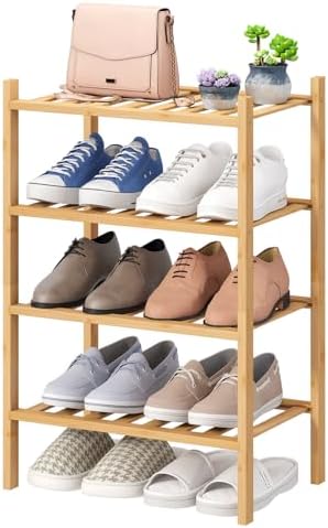 viewcare Small Shoe Rack, 4-Tier Rack for Entryway, Bamboo Wood Shoe Shelf for Closet & Hallway, Long 17 in | Beautiful | Functional | Sturdy | Durable