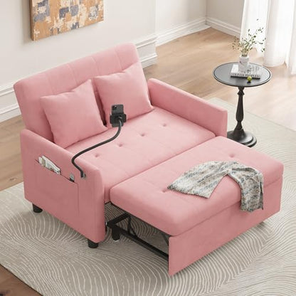 3 in 1 Convertible Pull Out Sleeper Couch Sofa Bed, Pink