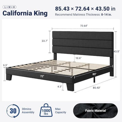 Allewie Cal King Size Platform Bed Frame with Fabric Upholstered Headboard