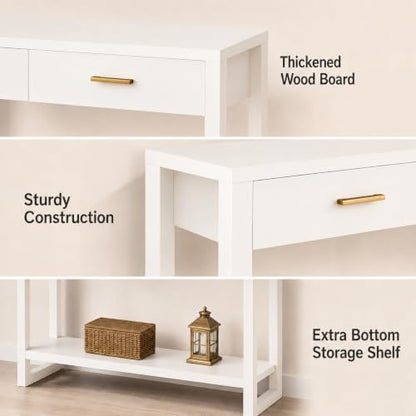 41.3" Modern Entryway Console Table with Foot-Sensor Light, White