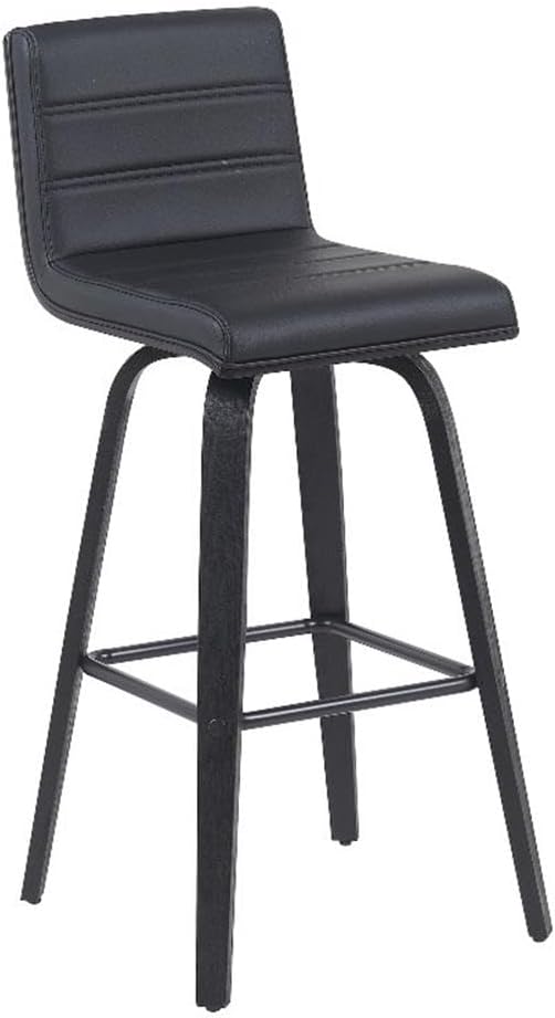 Armen Living Vienna Modern Swivel 30" Bar Height Barstool with Black Faux Leather and Black Wood Finish