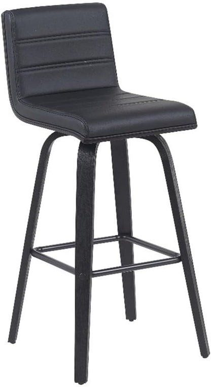 Vienna Modern Swivel Bar Height Stool with Black Faux Leather Seat and Black Brushed Wood Frame Set of 3